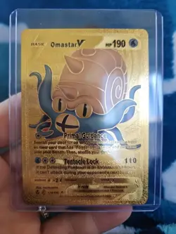 Pokemon Omastar V Gold Foil Fan Art Vinyl Textured Collector Card 174/195 HP190 - Image 3