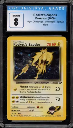 Pokemon Rocket's Zapdos Gym Challenge Unlimited Holo Rare #15 CGC 8 - Image 1