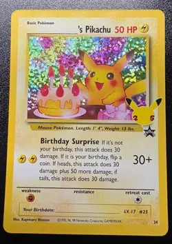 TCG POKEMON CELEBRATIONS BIRTHDAY PIKACHU HOLO 24 #2 - Image 1