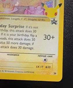 TCG POKEMON CELEBRATIONS BIRTHDAY PIKACHU HOLO 24 #2 - Image 4