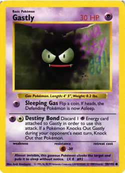 Pokemon TCG Gastly Base Set 50/102 Regular Shadowless Common LP - Image 1