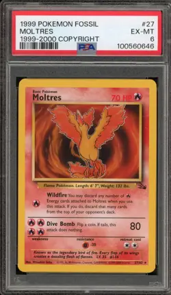 Pokemon Moltres 1999-2000 Copyright Fossil Unlimited NON Holo Rare #27 PSA 6 - Image 1