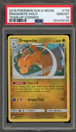 Pokemon Dragonite Team Up Cosmos Holo Rare #119 PSA 10 Gem Mint - Image 1