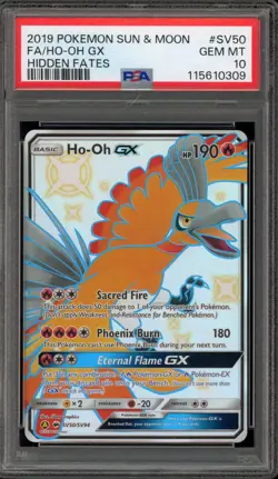 Pokemon Ho-Oh GX Hidden Fates Full Art #SV50 PSA 10 Gem Mint - Image 1