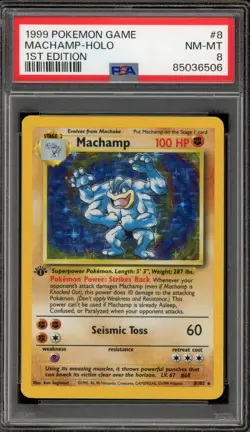 Pokemon Machamp Base Set Shadowless 1st Edition Holo Rare #8 PSA 8 - Image 1