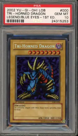 Yu-Gi-Oh! Tri-Horned Dragon Legend of Blue Eyes 1st Ed Australia LOB-A000 PSA 10 - Image 1