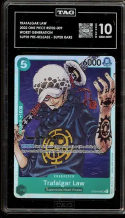 One Piece CCG Trafalgar Law Worst Generation Super Pre-Release ST02-009 TAG 10 - Image 1