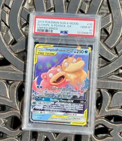 Pokemon 2019 Sun & Moon Unified Minds 35 Slowpoke & Psyduck GX Ultra Rare PSA 10 - Image 1