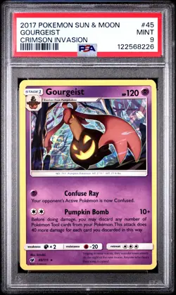 2017 POKEMON SUN & MOON CRIMSON INVASION #45 GOURGEIST PSA 9 - Image 1