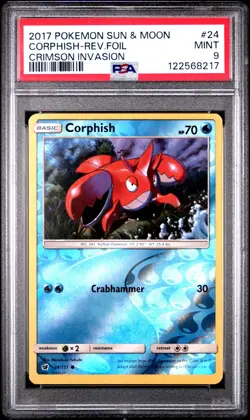 2017 POKEMON SUN & MOON CRIMSON INVASION #24 CORPHISH-REVERSE FOIL PSA 9 - Image 1
