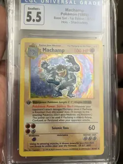 CGC 5.5 Machamp #8/102 Shadowless 1st Edition Base Set Holo 1999 Pokemon TCG - Image 1