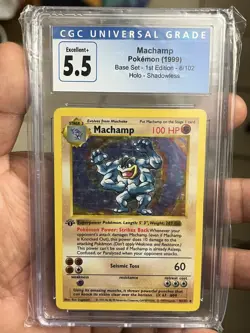 CGC 5.5 Machamp #8/102 Shadowless 1st Edition Base Set Holo 1999 Pokemon TCG - Image 2