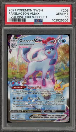 Pokemon Glaceon VMAX Evolving Skies Secret Rare Full Alt Art #209 PSA 10 - Image 1