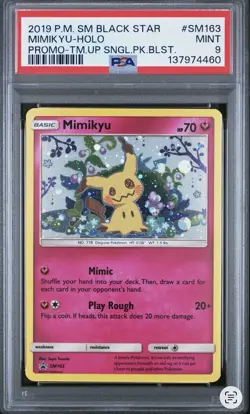 Pokemon 2019 Sun & Moon Team Up Mimikyu Cosmos Holo SM163 Promo PSA 9 - Image 1