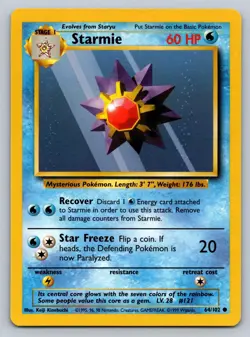 Starmie 64/102 Common Base Set Unlimited Pokemon Near Mint - Image 1