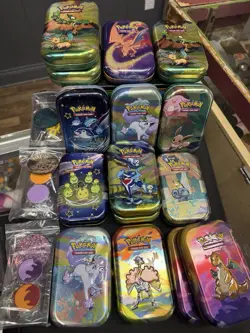 EMPTY Pokemon Mini Tin Set of 18 w/ Extras NO PACKS - Image 1
