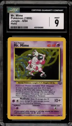 Pokemon Mr. Mime Jungle Unlimited Holo Rare #6 CGC 9 Mint - Image 1