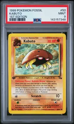 1999 POKEMON FOSSIL 1ST ED #50 KABUTO PSA 9 - Image 1