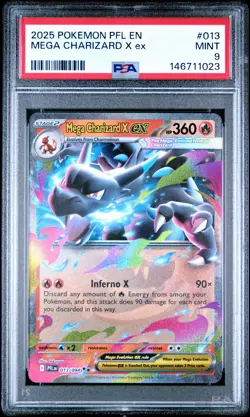 2025 POKEMON PFL EN-PHANTASMAL FLAMES #013 MEGA CHARIZARD X EX PSA 9 - Image 1