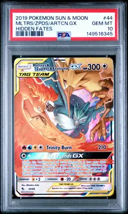 2019 POKEMON SUN & MOON HIDDEN FATES #44 MOLTRES & ZAPDOS & ARTICUNO GX PSA 10 - Image 1