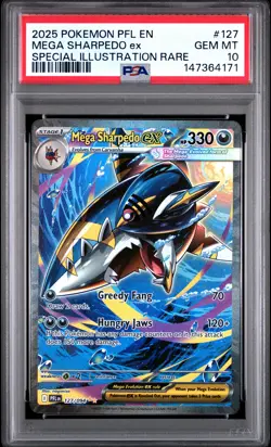 2025 POKEMON PFL EN-PHANTASMAL FLAMES #127 MEGA SHARPEDO EX PSA 10 - Image 1