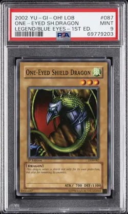 2002 YU-GI-OH! LOB-LEGEND OF BLUE EYES WHITE DRAGON ONE-EYED SHIELD DRAGON PSA 9 - Image 1