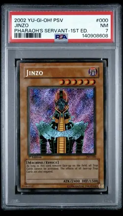 2002 Yu-Gi-Oh! Jinzo Pharaoh's Servant PSV 1st Edition Secret Rare PSA 7 - Image 1