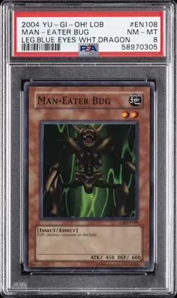 2004 YU-GI-OH! LOB-LEGEND OF BLUE EYES WHITE DRAGON #EN108 MAN-EATER BUG PSA 8 - Image 1