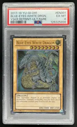 2017-18 Yu-Gi-Oh Blue-Eyes White Dragon Reprint Ultra Rare #YSKR-EN001 PSA 6 - Image 1