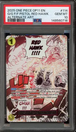 One Piece CCG Gum-Gum Fire-Fist Pistol Red Hawk Alt Art OP11-114 PSA 10 Gem Mint - Image 1