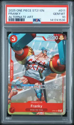 2025 ONE PIECE STARTER DECK ST21-EX GEAR 5 ALTERNATE ART #011 FRANKY PSA 10 - Image 1