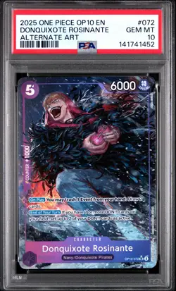 2025 ONE PIECE OP10-ROYAL BLOOD ALTERNATE ART #072 DONQUIXOTE ROSINANTE PSA 10 - Image 1