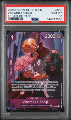 2025 ONE PIECE OP12-LEGACY OF THE MASTER TREASURE RARE VINSMOKE SANJI PSA 10 - Image 1
