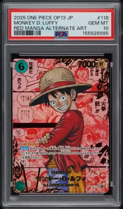 2025 ONE PIECE JAPANESE RED MANGA ALTERNATE ART OP13-118 MONKEY D. LUFFY PSA 10 - Image 1