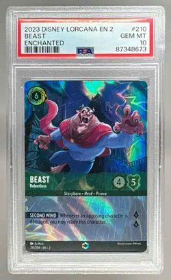 8673 Beast Relentless 2023 Disney Lorcana Rise Floodborn #210 Enchanted PSA 10 - Image 1