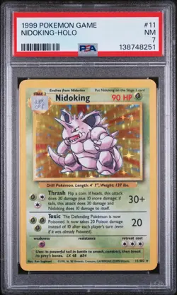 1999 POKEMON BASE SET UNLIMITED #11 NIDOKING-HOLO PSA 7 - Image 1