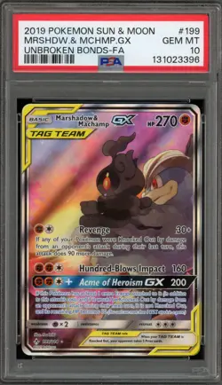 Pokemon Marshadow & Machamp GX Unbroken Bonds Full Art #199 PSA 10 Gem Mint - Image 1