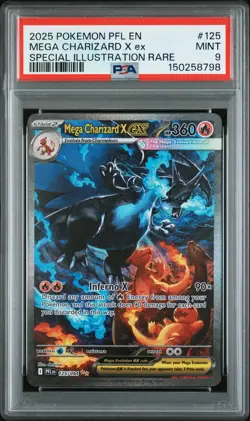 2025 POKEMON PFL EN-SPECIAL ILLUSTRATION RARE #125 MEGA CHARIZARD X EX PSA 9 - Image 1