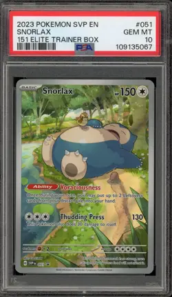 Pokemon Snorlax 151 MEW EN ETB Promo SVP EN 051 PSA 10 Gem Mint - Image 1