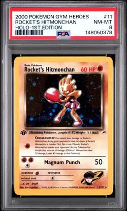 2000 POKEMON GYM HEROES HOLO-1ST EDITION #11 ROCKET'S HITMONCHAN PSA 8 - Image 1