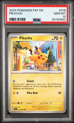 2024 POKEMON PAF EN-PALDEAN FATES #018 PIKACHU PSA 10 - Image 1