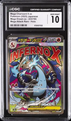 2025 POKEMON MEGA DREAM EX JPN #223/193 MEGA CHARIZARD X EX CGC 10 GEM MINT - Image 1