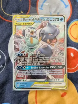 ULTRA RARE Blastoise & Piplup GX Tag Team 38/236 Pokemon Cosmic Eclipse Holo- LP - Image 1