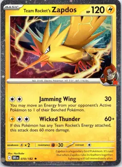 TEAM ROCKET'S ZAPDOS 070/182 RARE DESTINED RIVALS POKEMON LP COSMOS HOLO - Image 1