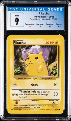 1999 POKEMON BASE SET UNLIMITED #58/102 PIKACHU CGC 9 - Image 1