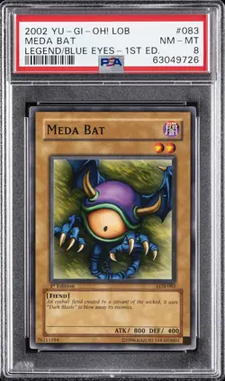 2002 YU-GI-OH! LOB-LEGEND OF BLUE EYES WHITE DRAGON 1ST ED #083 MEDA BAT PSA 8 - Image 1