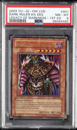 2003 YU-GI-OH! LOD-LEGACY OF DARKNESS 1ST ED #001 DARK RULER HA DES PSA 8 - Image 1
