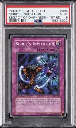 2003 YU-GI-OH! LOD-LEGACY OF DARKNESS 1ST EDITION #095 SPIRIT'S INVITATION PSA 9 - Image 1