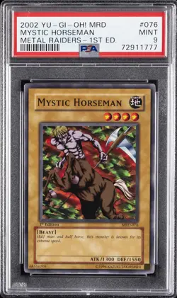 2002 YU-GI-OH! MRD-METAL RAIDERS 1ST ED #076 MYSTIC HORSEMAN PSA 9 - Image 1