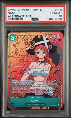 2023 ONE PIECE OP02-PARAMOUNT WAR ALTERNATE ART #036 NAMI PSA 10 - Image 1